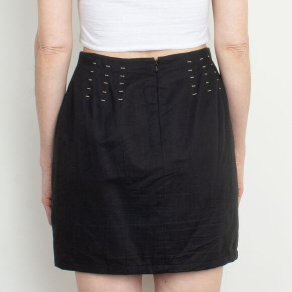 Vintage 90s Black Linen / Cotton High Waist Mini Skirt Size 8 - Picture 3 of 3